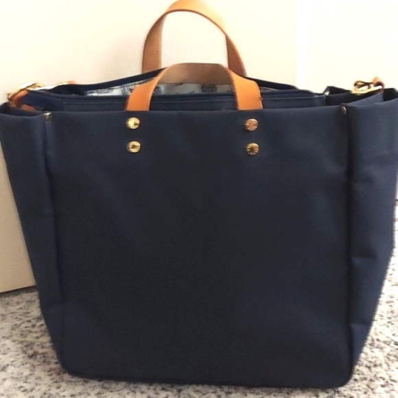 Boulevard Codie Coated Nylon Navy Blue Leather Trim Tote Bag - Picture 12 of 13